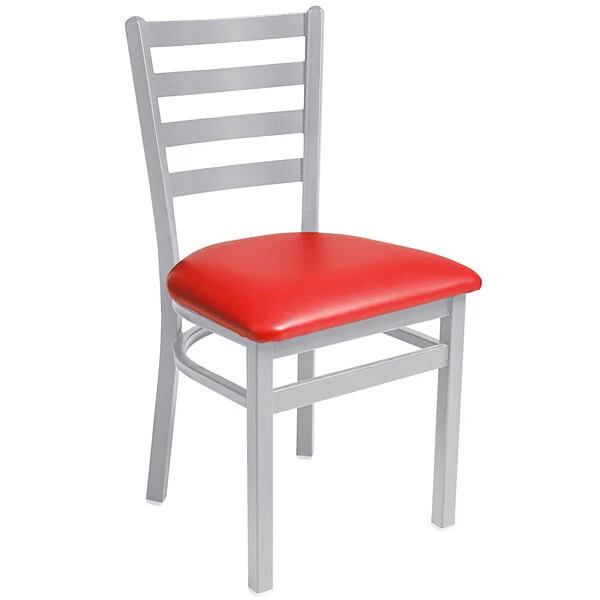 BFM Seating Lima Silver Mist Steel Side Chair With 2" Red Vinyl Seat 1 BFM Seating Lima Silver Mist Steel Side Chair With 2" Red Vinyl Seat