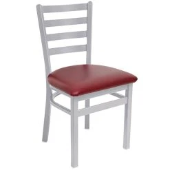 BFM Seating Lima Silver Mist Steel Side Chair With 2" Burgundy Vinyl Seat
