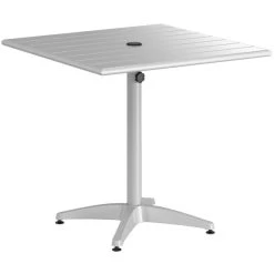 Lancaster Table & Seating 32" X 32" Silver Powder-Coated Aluminum Dining Height Outdoor Table With Umbrella Hole And 4 Arm Chairs -Zown Shop 2312676