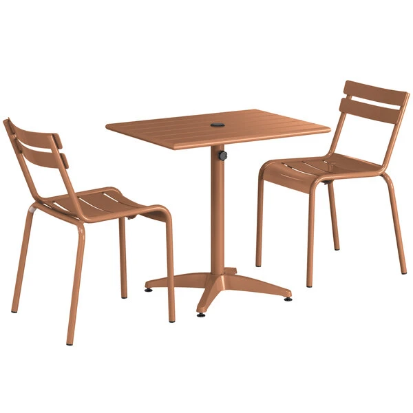 Lancaster Table & Seating 24" X 32" Brown Powder-Coated Aluminum Dining Height Outdoor Table With Umbrella Hole And 2 Side Chairs 2 Lancaster Table & Seating 24" X 32" Brown Powder-Coated Aluminum Dining Height Outdoor Table With Umbrella Hole And 2 Side Chairs - Image 2