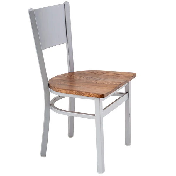 BFM Seating Axel Silver Mist Steel Side Chair With Autumn Ash Wood Seat 2 BFM Seating Axel Silver Mist Steel Side Chair With Autumn Ash Wood Seat - Image 2