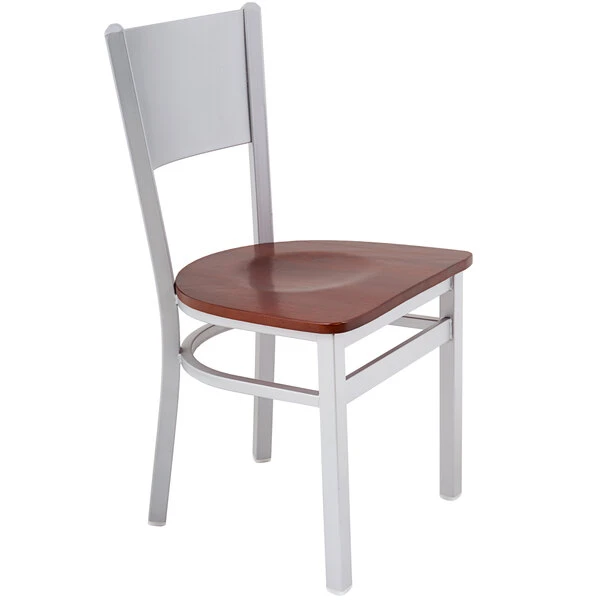 BFM Seating Axel Silver Mist Steel Side Chair With Mahogany Wood Seat 2 BFM Seating Axel Silver Mist Steel Side Chair With Mahogany Wood Seat - Image 2