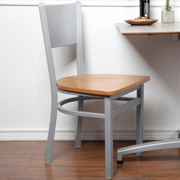 BFM Seating Axel Silver Mist Steel Side Chair With Natural Wood Seat 1 BFM Seating Axel Silver Mist Steel Side Chair With Natural Wood Seat