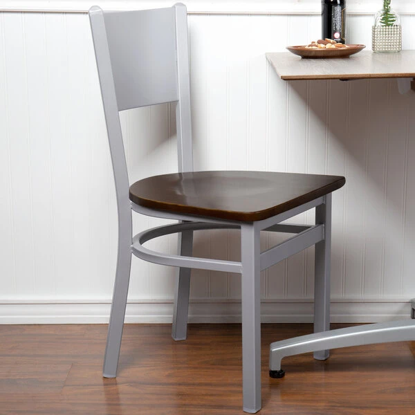 BFM Seating Axel Silver Mist Steel Side Chair With Walnut Wood Seat 1 BFM Seating Axel Silver Mist Steel Side Chair With Walnut Wood Seat