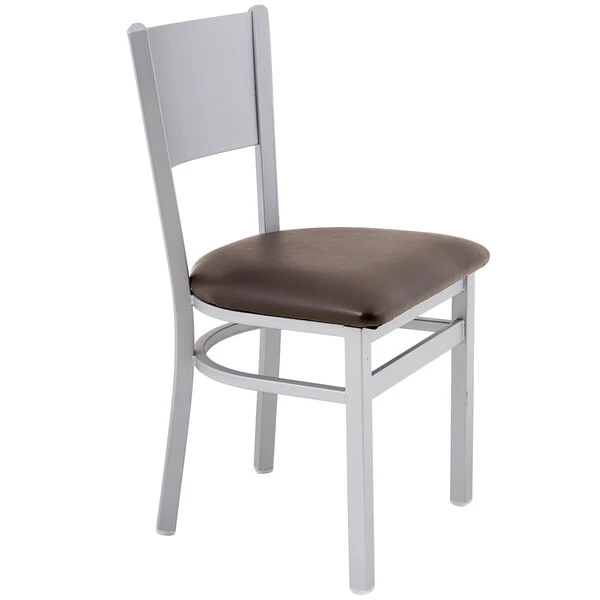 BFM Seating Axel Silver Mist Steel Side Chair With Dark Brown Padded Vinyl Seat 2 BFM Seating Axel Silver Mist Steel Side Chair With Dark Brown Padded Vinyl Seat - Image 2
