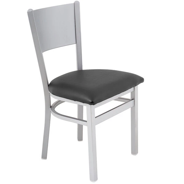 BFM Seating Axel Silver Mist Steel Side Chair With Black Padded Vinyl Seat 2 BFM Seating Axel Silver Mist Steel Side Chair With Black Padded Vinyl Seat - Image 2