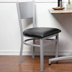 BFM Seating Axel Silver Mist Steel Side Chair With Black Padded Vinyl Seat