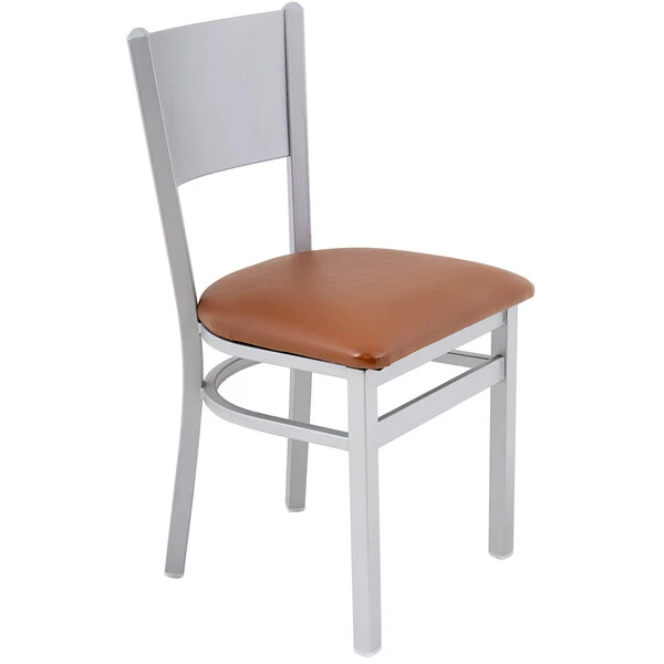 BFM Seating Axel Silver Mist Steel Side Chair With Light Brown Padded Vinyl Seat 2 BFM Seating Axel Silver Mist Steel Side Chair With Light Brown Padded Vinyl Seat - Image 2