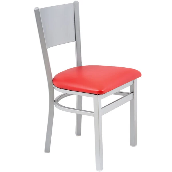 BFM Seating Axel Silver Mist Steel Side Chair With Red Padded Vinyl Seat 2 BFM Seating Axel Silver Mist Steel Side Chair With Red Padded Vinyl Seat - Image 2