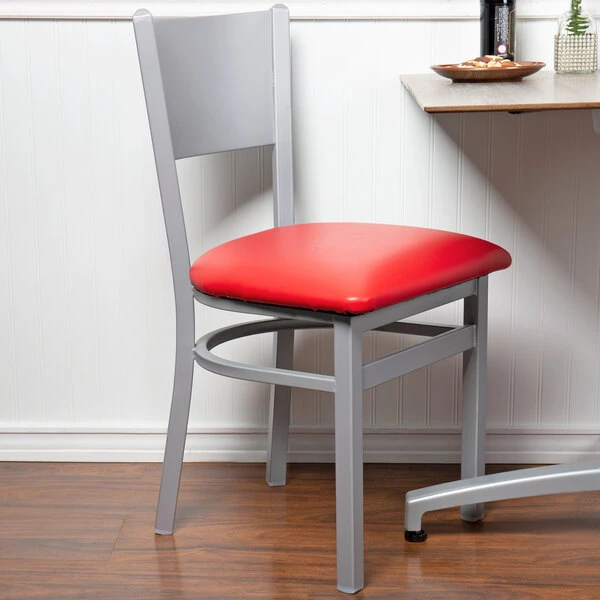 BFM Seating Axel Silver Mist Steel Side Chair With Red Padded Vinyl Seat 1 BFM Seating Axel Silver Mist Steel Side Chair With Red Padded Vinyl Seat