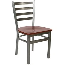 BFM Seating Lima Steel Side Chair With Mahogany Wooden Seat And Clear Coat Frame