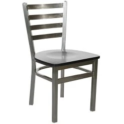 BFM Seating Lima Steel Side Chair With Black Wooden Seat And Clear Coat Frame