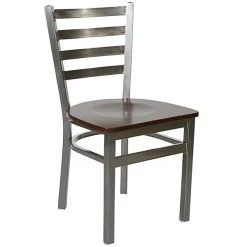 BFM Seating Lima Steel Side Chair With Walnut Wooden Seat And Clear Coat Frame