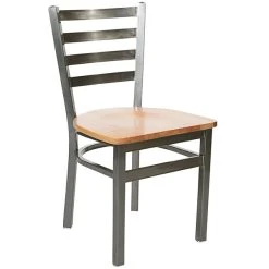 BFM Seating Lima Steel Side Chair With Natural Wooden Seat And Clear Coat Frame