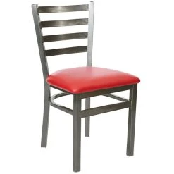 BFM Seating Lima Steel Side Chair With 2" Red Vinyl Seat And Clear Coat Frame