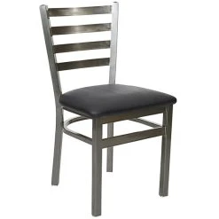 BFM Seating Lima Steel Side Chair With 2" Black Vinyl Seat And Clear Coat Frame