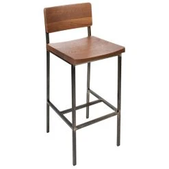 BFM Seating Memphis Distressed Rustic Clear Coated Steel Bar Height Chair With Autumn Ash Wooden Back And Seat