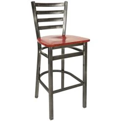BFM Seating Lima Steel Bar Height Chair With Cherry Wooden Seat And Clear Coat Frame