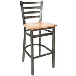 BFM Seating Lima Steel Bar Height Chair With Natural Wooden Seat And Clear Coat Frame