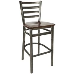 BFM Seating Lima Steel Bar Height Chair With Walnut Wooden Seat And Clear Coat Frame