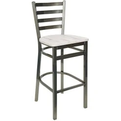 BFM Seating Lima Clear Coated Steel Ladder Back Barstool With Relic Antique Wash Seat