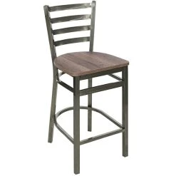 BFM Seating Lima Clear Coated Steel Counter Height Barstool With Relic Knotty Pine Seat