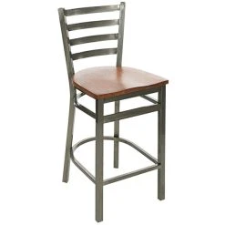 BFM Seating Lima Clear Coated Steel Counter Height Bar Stool With Autumn Ash Wooden Seat
