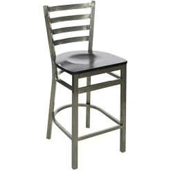 BFM Seating Lima Clear Coated Steel Counter Height Bar Stool With Black Wooden Seat