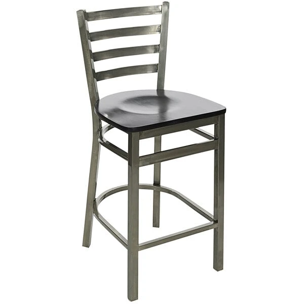 BFM Seating Lima Clear Coated Steel Counter Height Bar Stool With Black Wooden Seat 1 BFM Seating Lima Clear Coated Steel Counter Height Bar Stool With Black Wooden Seat