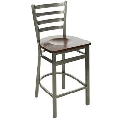 BFM Seating Lima Clear Coated Steel Counter Height Bar Stool With Walnut Wooden Seat