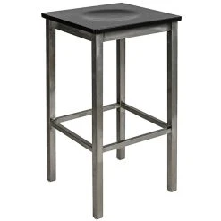 BFM Seating Trent Clear Coated Steel Bar Stool With Black Wooden Seat