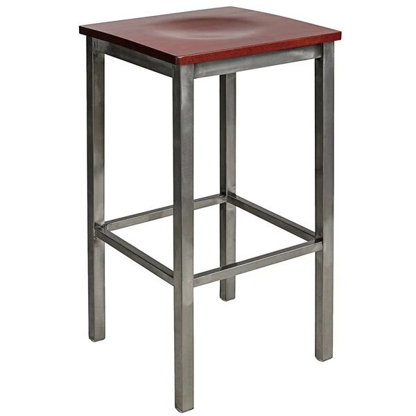 BFM Seating Trent Clear Coated Steel Bar Stool With Mahogany Wooden Seat 1 BFM Seating Trent Clear Coated Steel Bar Stool With Mahogany Wooden Seat