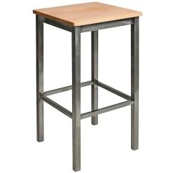 BFM Seating Trent Clear Coated Steel Bar Stool With Natural Wooden Seat