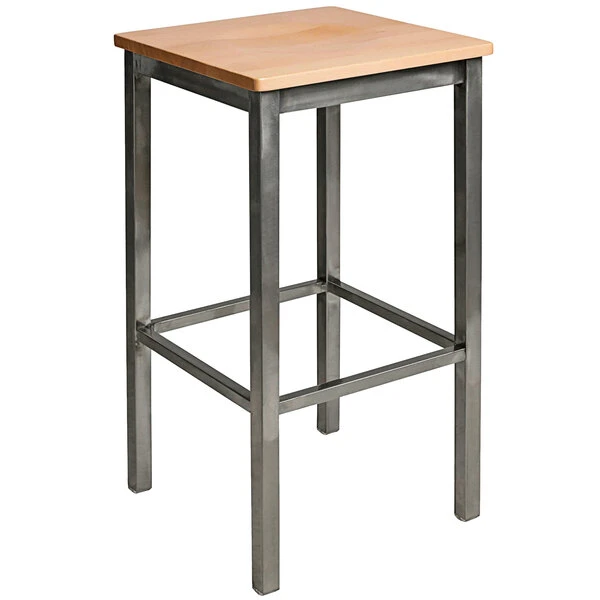 BFM Seating Trent Clear Coated Steel Bar Stool With Natural Wooden Seat 1 BFM Seating Trent Clear Coated Steel Bar Stool With Natural Wooden Seat