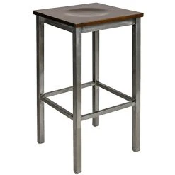 BFM Seating Trent Clear Coated Steel Bar Stool With Walnut Wooden Seat