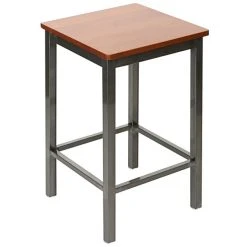 BFM Seating Trent Clear Coated Steel Counter Height Bar Stool With Cherry Wooden Seat