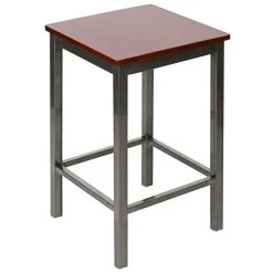 BFM Seating Trent Clear Coated Steel Counter Height Bar Stool With Mahogany Wooden Seat