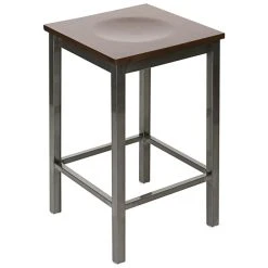 BFM Seating Trent Clear Coated Steel Counter Height Bar Stool With Walnut Wooden Seat