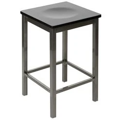 BFM Seating Trent Clear Coated Steel Counter Height Bar Stool With Black Wooden Seat