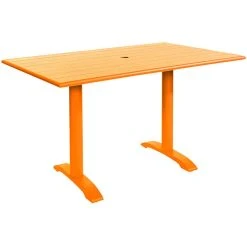 BFM Seating Bali 32" X 48" Citrus Powder Coated Aluminum Outdoor / Indoor Dining Height Table With Square Cast Iron Base And Umbrella Hole