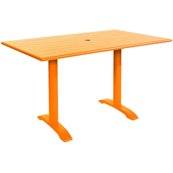 BFM Seating Bali 32" X 48" Citrus Powder Coated Aluminum Outdoor / Indoor Dining Height Table With Square Cast Iron Base And Umbrella Hole 1 BFM Seating Bali 32" X 48" Citrus Powder Coated Aluminum Outdoor / Indoor Dining Height Table With Square Cast Iron Base And Umbrella Hole