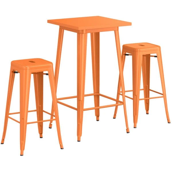 LT&S Alloy Series Lancaster Table & Seating Alloy Series 24" X 24" Orange Outdoor Bar Height Table With Two Barstools 2 LT&S Alloy Series Lancaster Table & Seating Alloy Series 24" X 24" Orange Outdoor Bar Height Table With Two Barstools - Image 2