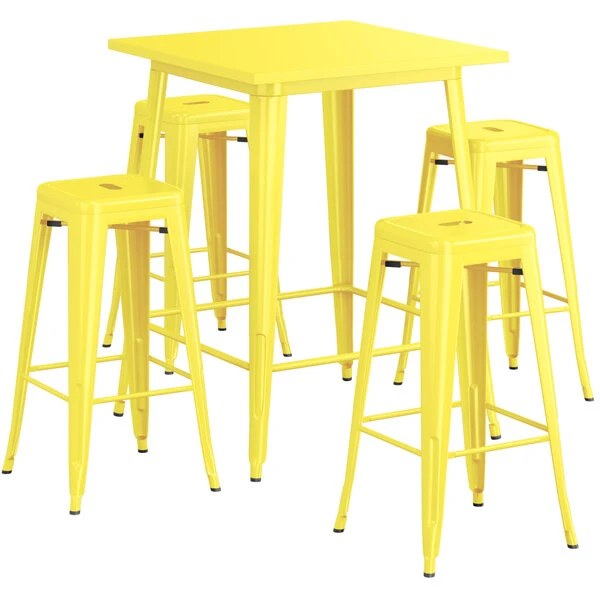 LT&S Alloy Series Lancaster Table & Seating Alloy Series 32" X 32" Yellow Outdoor Bar Height Table With Four Barstools 2 LT&S Alloy Series Lancaster Table & Seating Alloy Series 32" X 32" Yellow Outdoor Bar Height Table With Four Barstools - Image 2