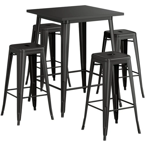 LT&S Alloy Series Lancaster Table & Seating Alloy Series 32" X 32" Black Outdoor Bar Height Table With Four Barstools 2 LT&S Alloy Series Lancaster Table & Seating Alloy Series 32" X 32" Black Outdoor Bar Height Table With Four Barstools - Image 2