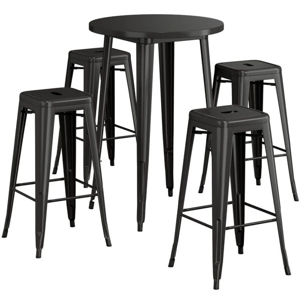LT&S Alloy Series Lancaster Table & Seating Alloy Series 30" Round Black Outdoor Bar Height Table With Four Barstools 2 LT&S Alloy Series Lancaster Table & Seating Alloy Series 30" Round Black Outdoor Bar Height Table With Four Barstools - Image 2