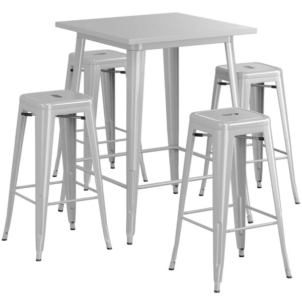 LT&S Alloy Series Lancaster Table & Seating Alloy Series 32" X 32" Silver Outdoor Bar Height Table With Four Barstools 2 LT&S Alloy Series Lancaster Table & Seating Alloy Series 32" X 32" Silver Outdoor Bar Height Table With Four Barstools - Image 2