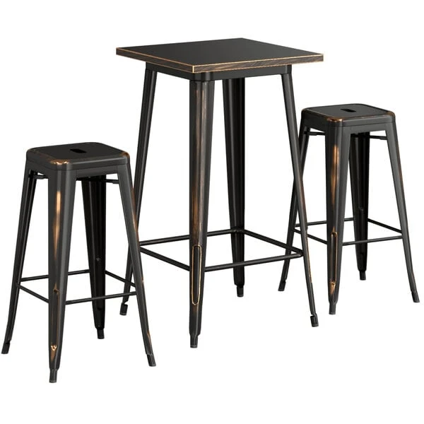 LT&S Alloy Series Lancaster Table & Seating Alloy Series 24" X 24" Distressed Copper Outdoor Bar Height Table With Two Barstools 2 LT&S Alloy Series Lancaster Table & Seating Alloy Series 24" X 24" Distressed Copper Outdoor Bar Height Table With Two Barstools - Image 2