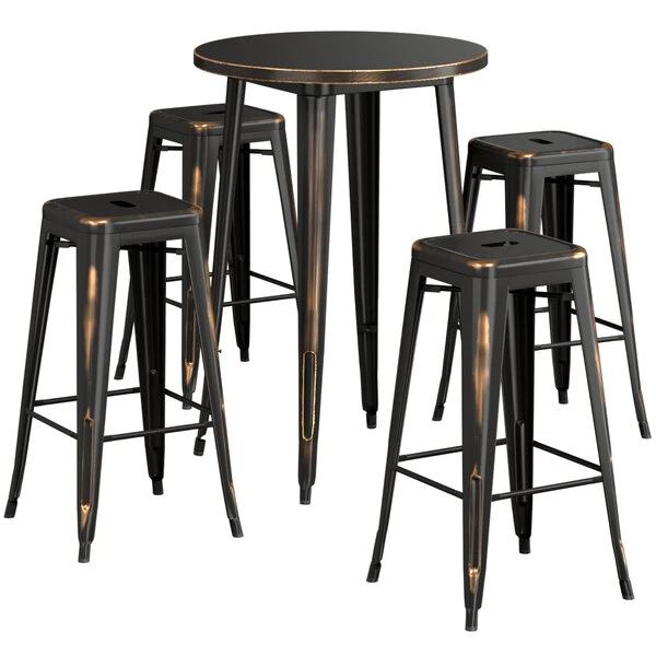 LT&S Alloy Series Lancaster Table & Seating Alloy Series 30" Round Distressed Copper Outdoor Bar Height Table With Four Barstools 2 LT&S Alloy Series Lancaster Table & Seating Alloy Series 30" Round Distressed Copper Outdoor Bar Height Table With Four Barstools - Image 2