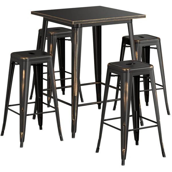 LT&S Alloy Series Lancaster Table & Seating Alloy Series 32" X 32" Distressed Copper Outdoor Bar Height Table With Four Barstools 2 LT&S Alloy Series Lancaster Table & Seating Alloy Series 32" X 32" Distressed Copper Outdoor Bar Height Table With Four Barstools - Image 2