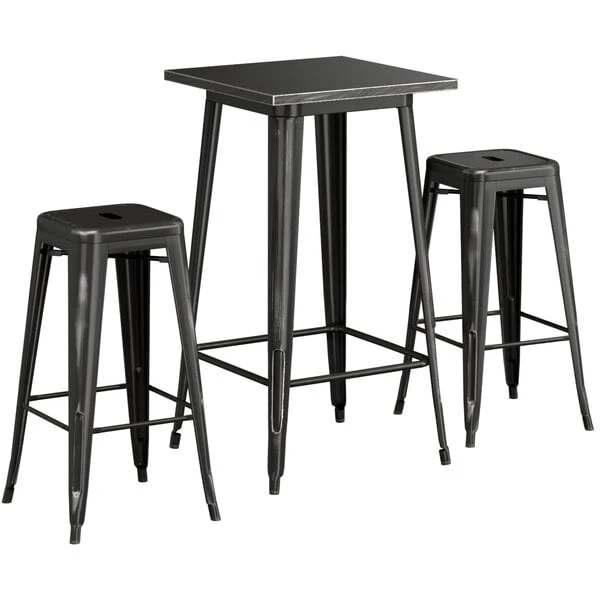 LT&S Alloy Series Lancaster Table & Seating Alloy Series 24" X 24" Distressed Black Outdoor Bar Height Table With Two Barstools 2 LT&S Alloy Series Lancaster Table & Seating Alloy Series 24" X 24" Distressed Black Outdoor Bar Height Table With Two Barstools - Image 2